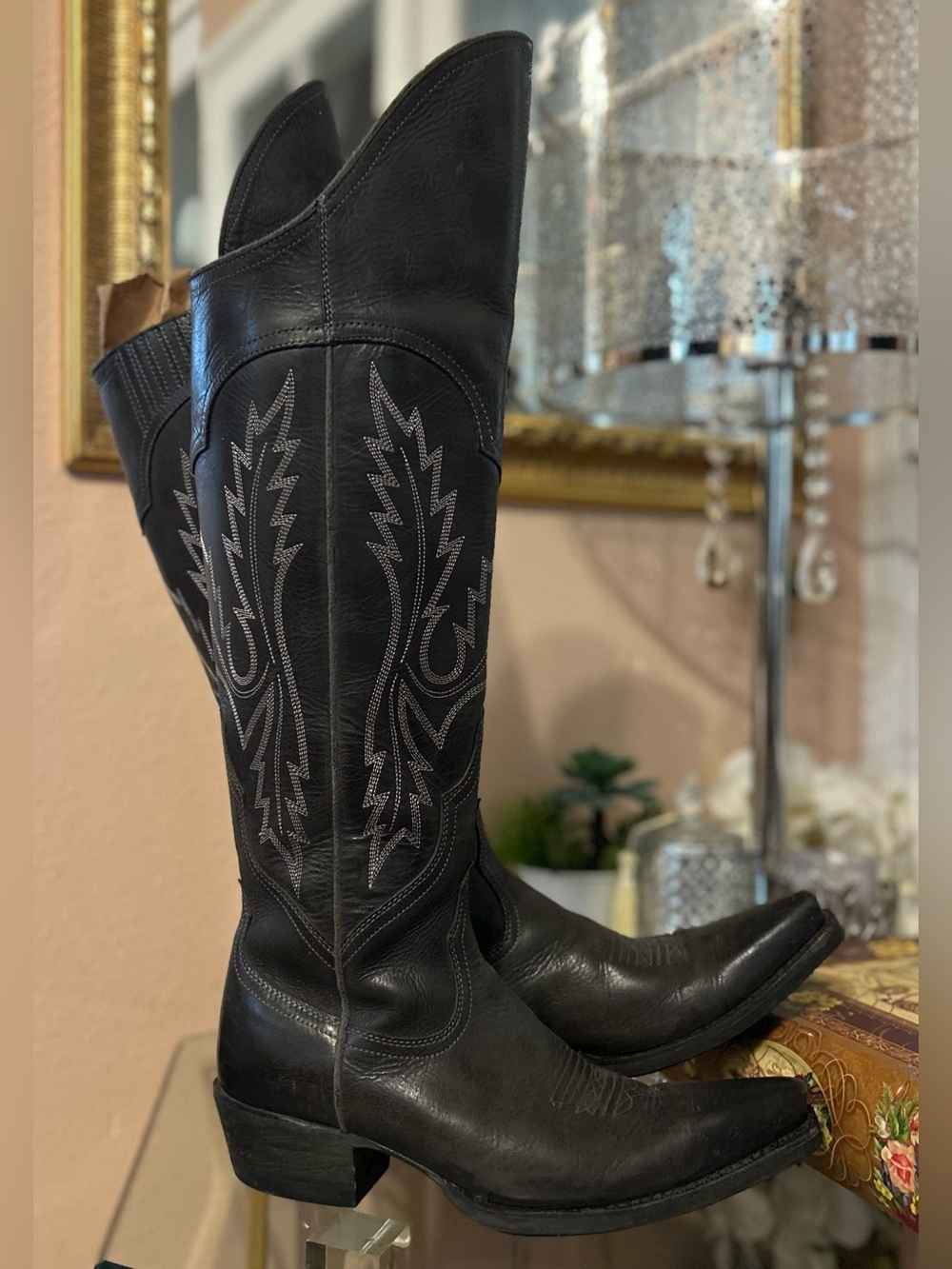 Ariat Murrieta Dark Gray Over-the-Knee Western Boots with Embroidered Shaft 8.5